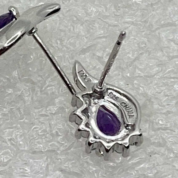 VTG Prime Art & Jewel Amethyst CZ? Stone Sterling Silver Stud Earrings - Picture 4 of 7